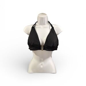 Black Halter Bikini Top with gold clasps